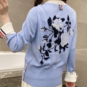 💙Thom Browne 💙Light Blue Cardigan with Floral Design
